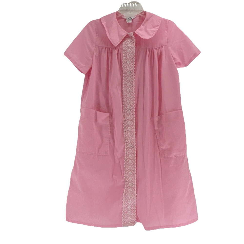 Vtg 70s Reigning Beauty Nightgown Pink Ruffle Trim House Coat Women's Size 12
